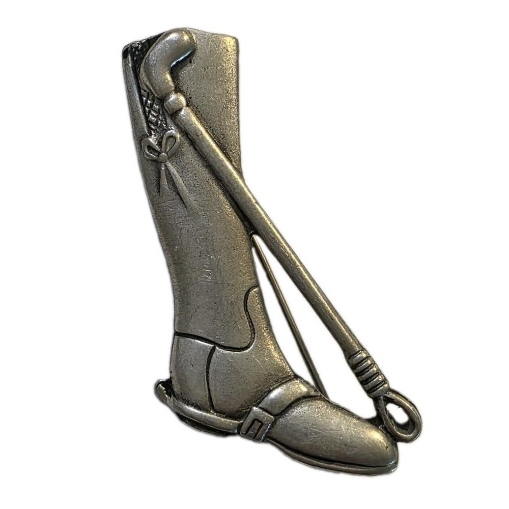 Elias 1992 Sterling Equestrian Riding Boot Crop Brooch Pin Pewter Vintage USA